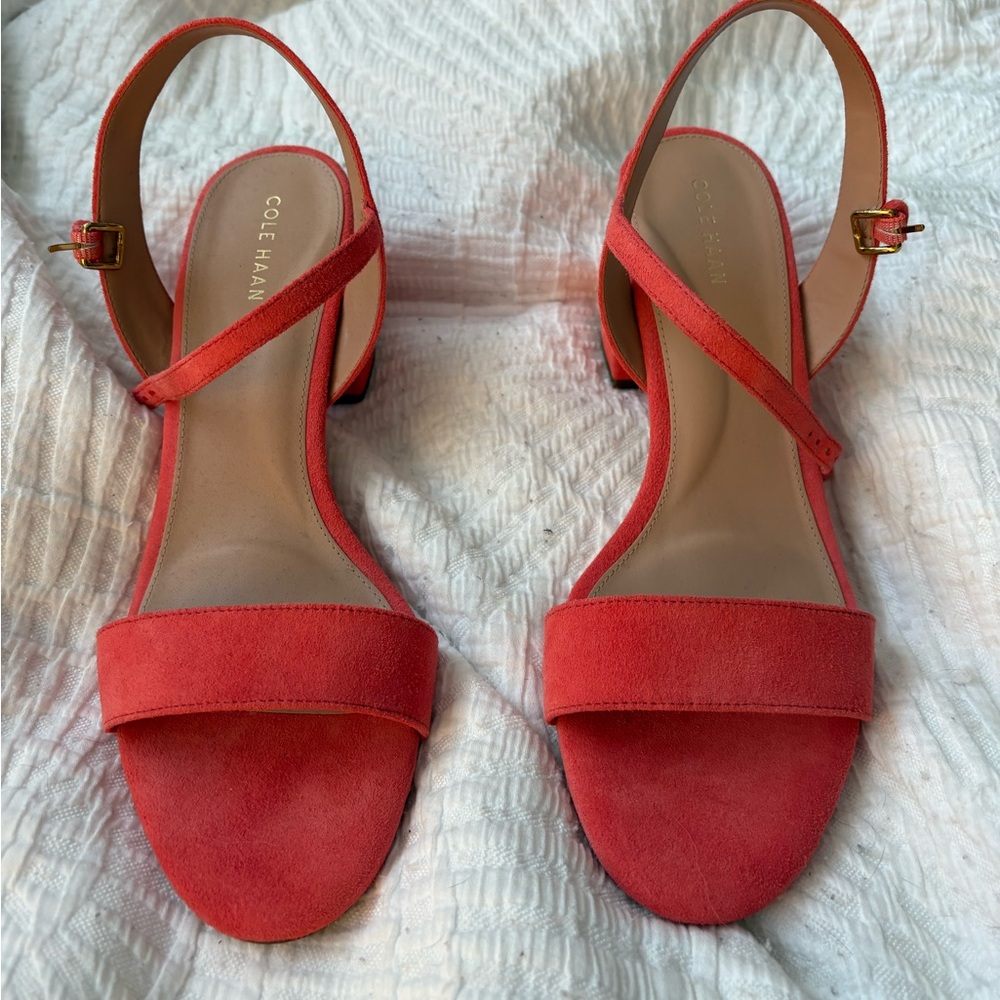Cole Haan Coral-Pink/Orange Suede Slingback Sandals